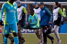 Hurtado was stretchered off, but returned to the match (CONCACAF rules require using stretcher)
