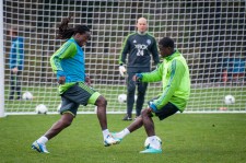 Sounders Preseason (Feb 9, 2013): Shalrie Joseph nutmegs Eddie Johnson