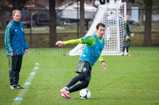 Sounders Preseason (Feb 9, 2013): Brian Schmetzer watches Zach Scott